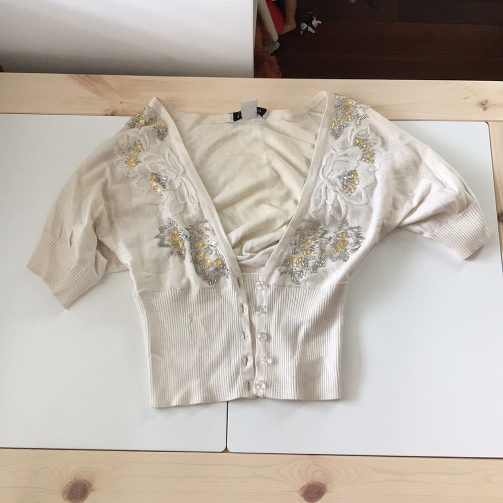 White House Black Market beaded cream cardigan
